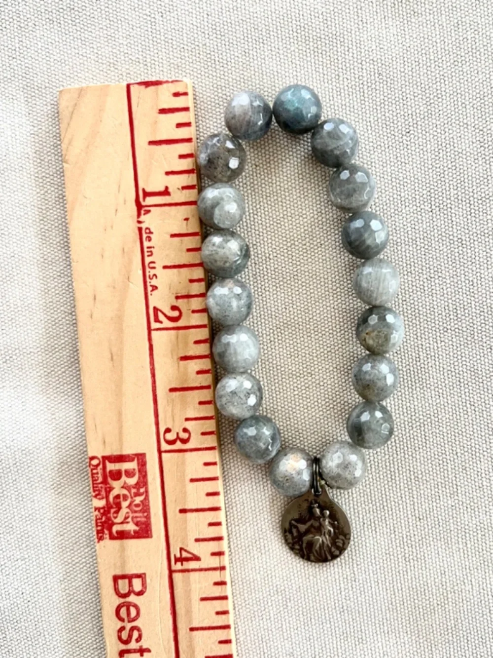 LABRADORITE Faceted Bead Stretch Bracelet with Charm